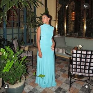 🩵Naked Wardrobe Turquoise Highneck Mockneck Maxi Dress Small Hourglass